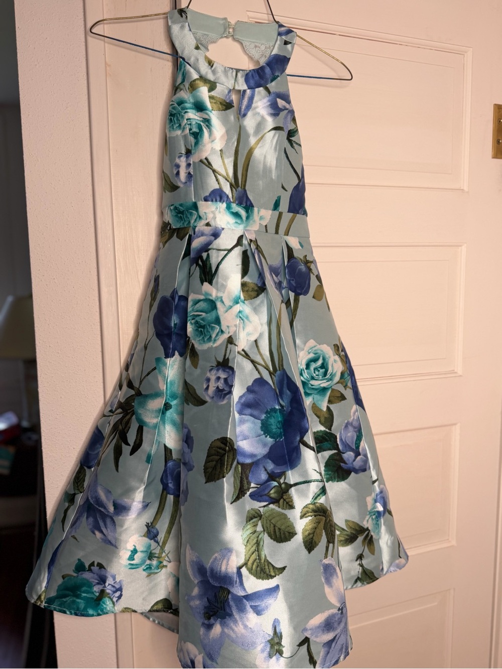 Floral A-Line Midi Skirted Dress - Blue & Teal